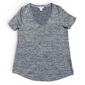 Athleta Striped V Neck Tee Womens Medium Modal Slub Blue White